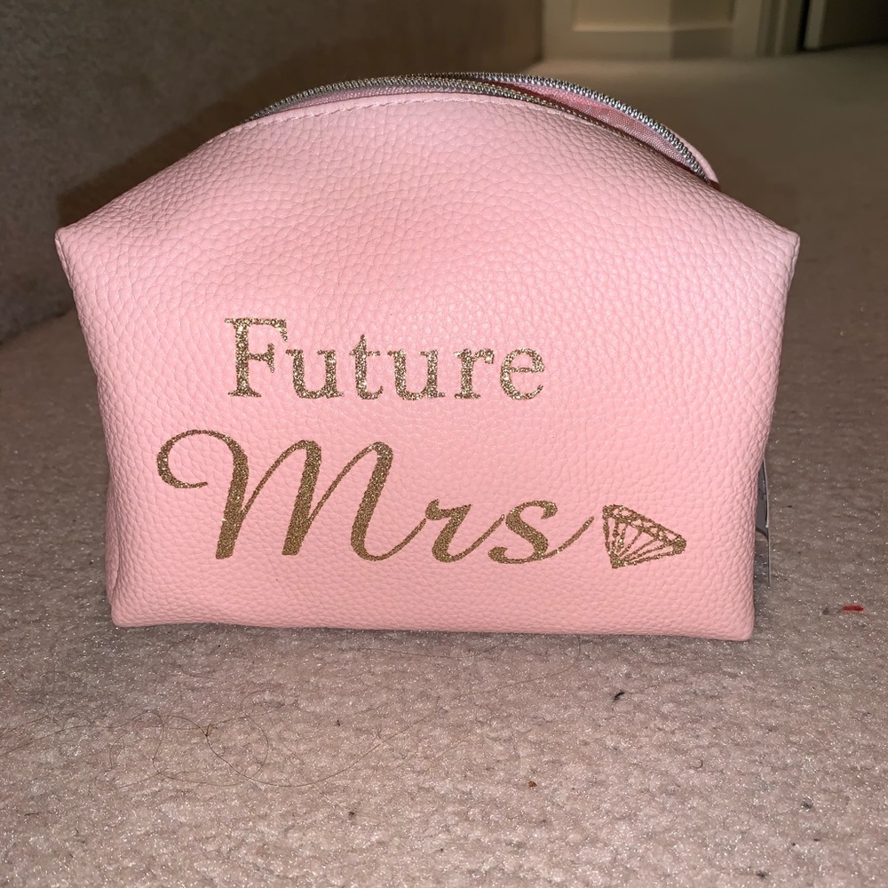 Bridal cosmetic bag, pink and gold